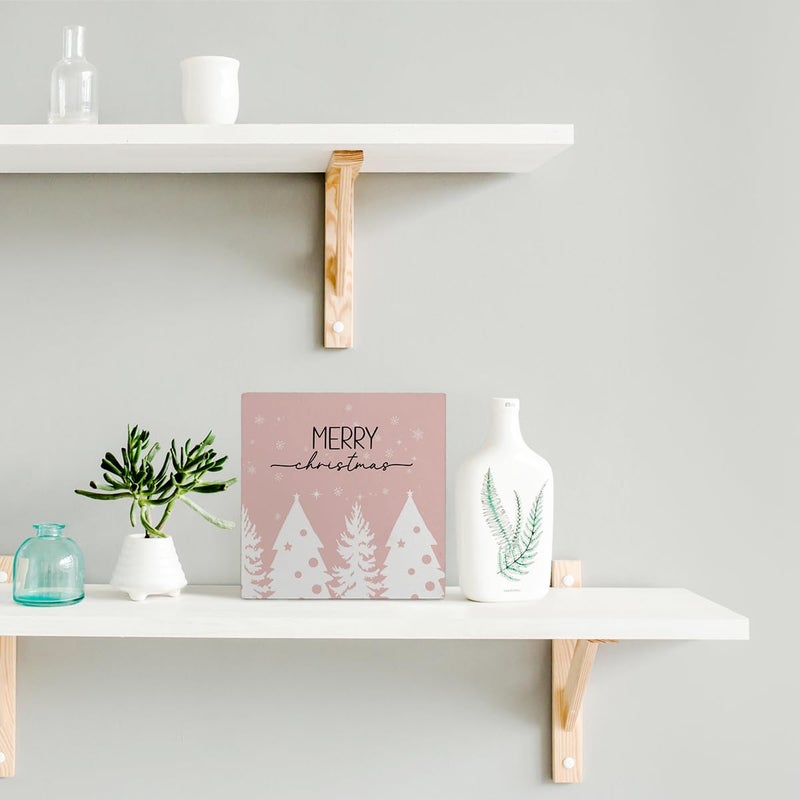 kunlisa kunlisa Pink Christmas Wooden Box Signs Pink Christmas Sign Pink Christmas Decorations Christmas Tree Sign Merry Christmas Sign Christmas Signs for Home Decor 5x5 Inch - Image 2