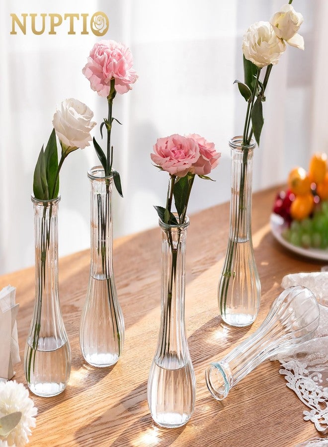 NUPTIO Glass Bud Vases Centerpiece: 6 Pcs Small Flower Vase for Wedding in Bulk - Cute Clear Ribbed Vase for Party Events Home Table Decor - Image 2