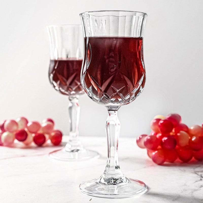 HAKEEMI Wine Glasses Set of 12, 7 oz Elegant Goblets with Vintage Cut Design, Durable Glassware for Red & White Wine, Perfect for Parties, Weddings and Home (12 PCS) - Image 5