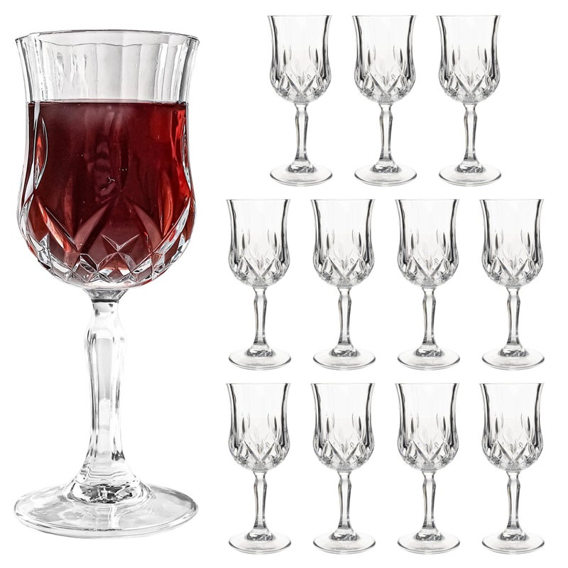 HAKEEMI Wine Glasses Set of 12, 7 oz Elegant Goblets with Vintage Cut Design, Durable Glassware for Red & White Wine, Perfect for Parties, Weddings and Home (12 PCS) - Image 1