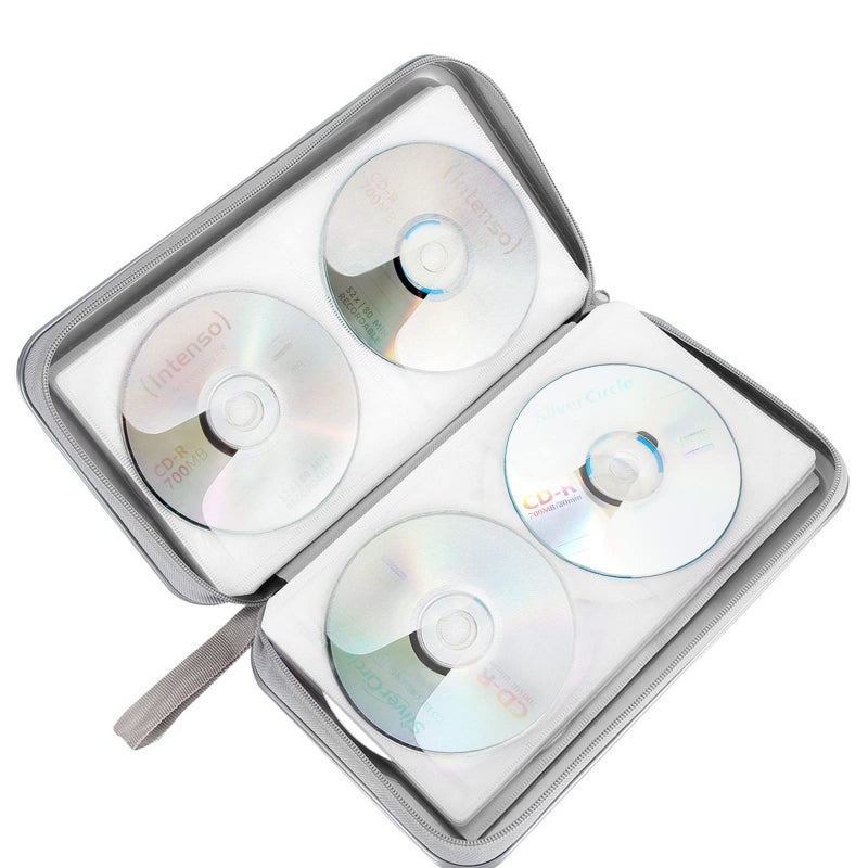 Siveit CD Case Holder, 80 Capacity CD/DVD Case Holders Wallet Hard Plastic CD DVD Disc Cases Storage Binder for Car Home Office Travel (Grey) - Image 5