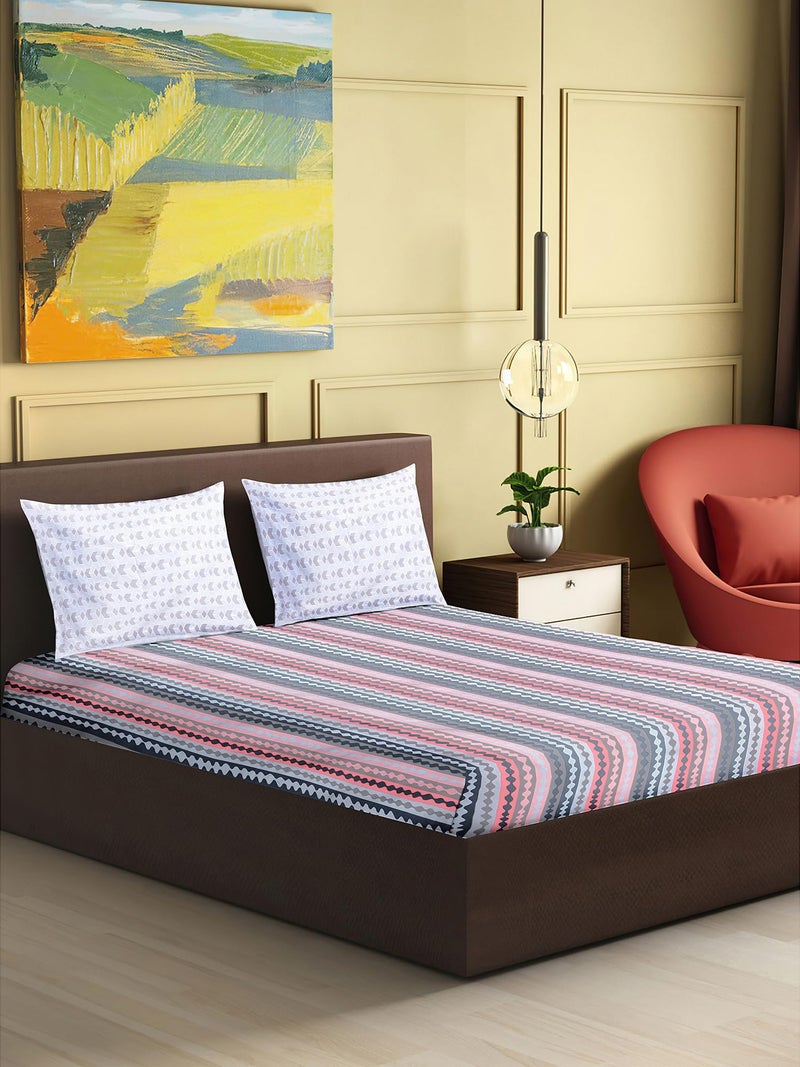 SKYLA Bedsheet for Double Size Bed | 186 TC | Blue & Pink | Printed | 1 Piece Cotton bedsheet for Double Size Bed with 2 Pillow Covers (228 x 254 cm) Perfect for Home Decor & Gifting - Image 2