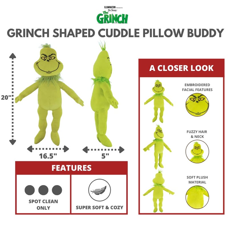 Franco Grinch by Dr. Seuss Holiday & Christmas Bedding Super Soft Plush 20 Inch Cuddle Pillow Buddy (Official Licensed Product) - Image 3