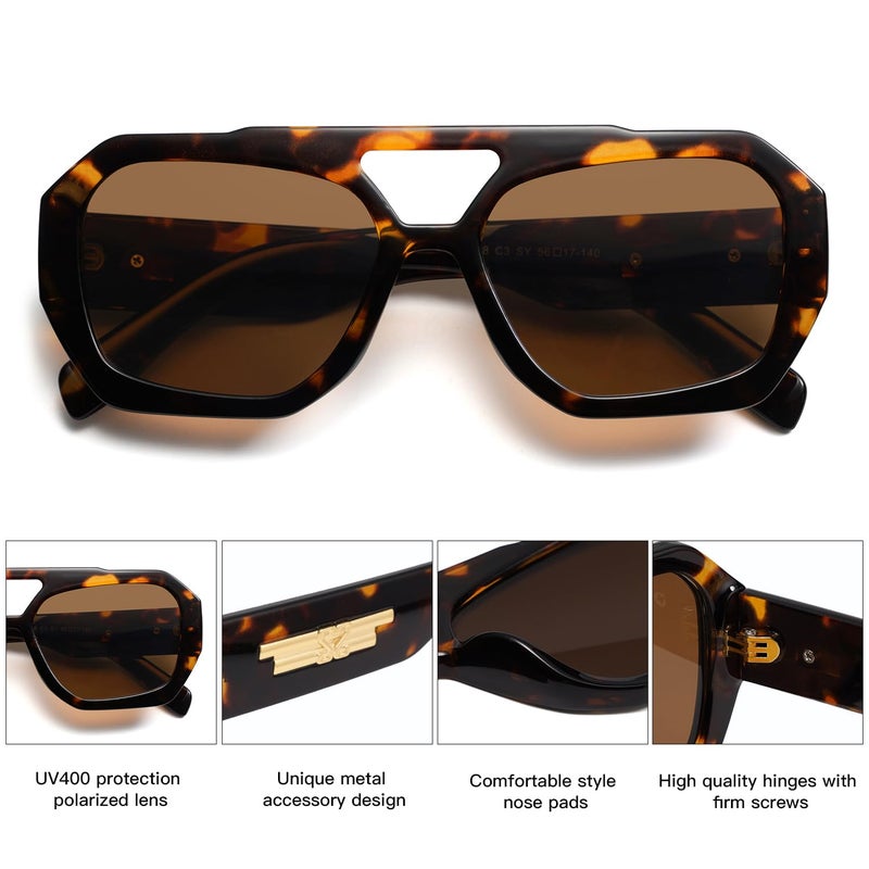 SOJOS Trendy Aviator Sunglasses for Womens Mens Polarized,Hexagonal Square Shades Double Bridge Designer Inspired UV400 Sun Glasses SJ2288 - Image 4
