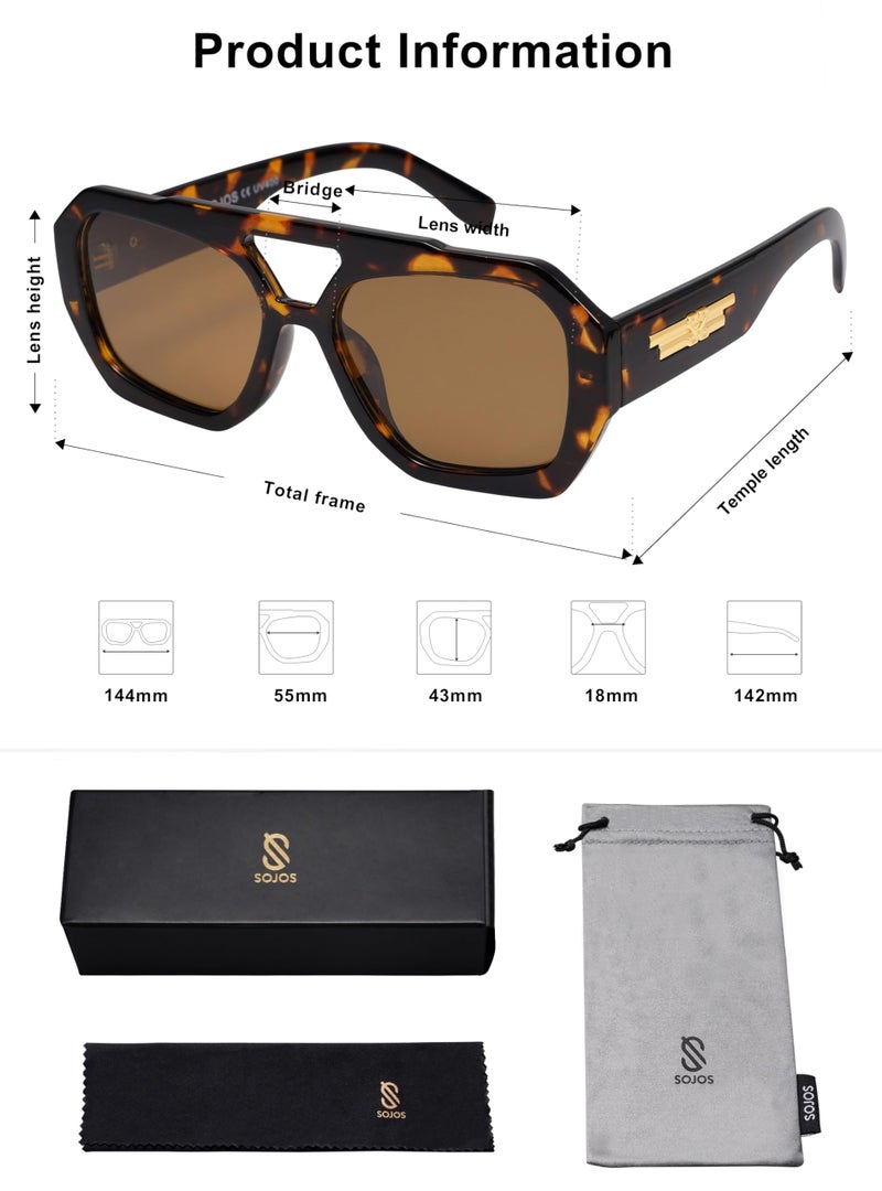 SOJOS Trendy Aviator Sunglasses for Womens Mens Polarized,Hexagonal Square Shades Double Bridge Designer Inspired UV400 Sun Glasses SJ2288 - Image 5