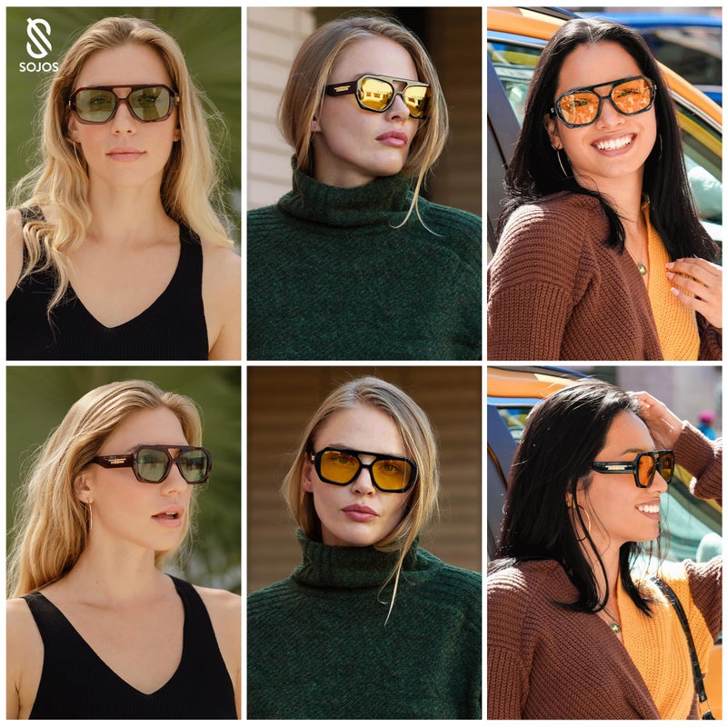 SOJOS Trendy Aviator Sunglasses for Womens Mens Polarized,Hexagonal Square Shades Double Bridge Designer Inspired UV400 Sun Glasses SJ2288 - Image 2
