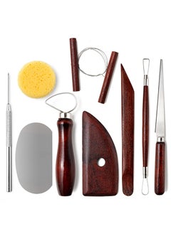 KASTWAVE 9Pcs Pottery Clay Sculpting Tools Polymer Clay Tools, Wood Carving Tools Pottery Clay Modelling Tools Double-Ended for Sculpture Modelling Clay Polymer Ceramic Embossing  - Image 1