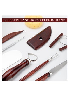 KASTWAVE 9Pcs Pottery Clay Sculpting Tools Polymer Clay Tools, Wood Carving Tools Pottery Clay Modelling Tools Double-Ended for Sculpture Modelling Clay Polymer Ceramic Embossing  - Image 5