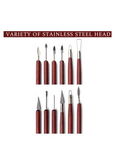 KASTWAVE 9Pcs Pottery Clay Sculpting Tools Polymer Clay Tools, Wood Carving Tools Pottery Clay Modelling Tools Double-Ended for Sculpture Modelling Clay Polymer Ceramic Embossing  - Image 3