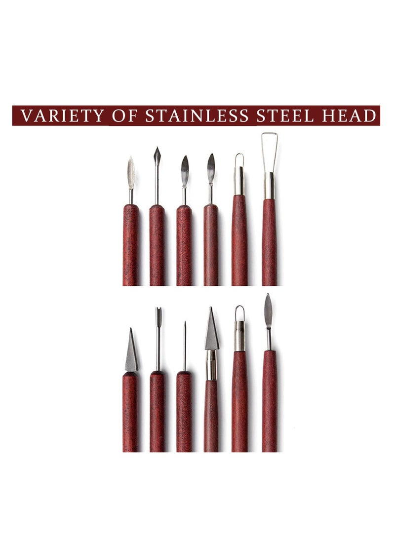 KASTWAVE - 9Pcs Pottery Clay Sculpting Tools Polymer Clay Tools, Wood Carving Tools Pottery Clay Modelling Tools Double-Ended for Sculpture Modelling Clay Polymer Ceramic Embossing - Image 1