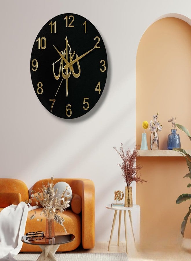 Arabs Islamic Wooden Wall Clock with Allah Calligraphy - Elegant Home Decor for Living Room, Office, and Bedroom (30cm) - Image 2