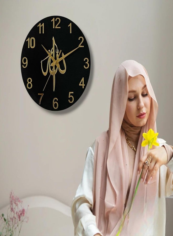 Arabs Islamic Wooden Wall Clock with Allah Calligraphy - Elegant Home Decor for Living Room, Office, and Bedroom (30cm) - Image 3