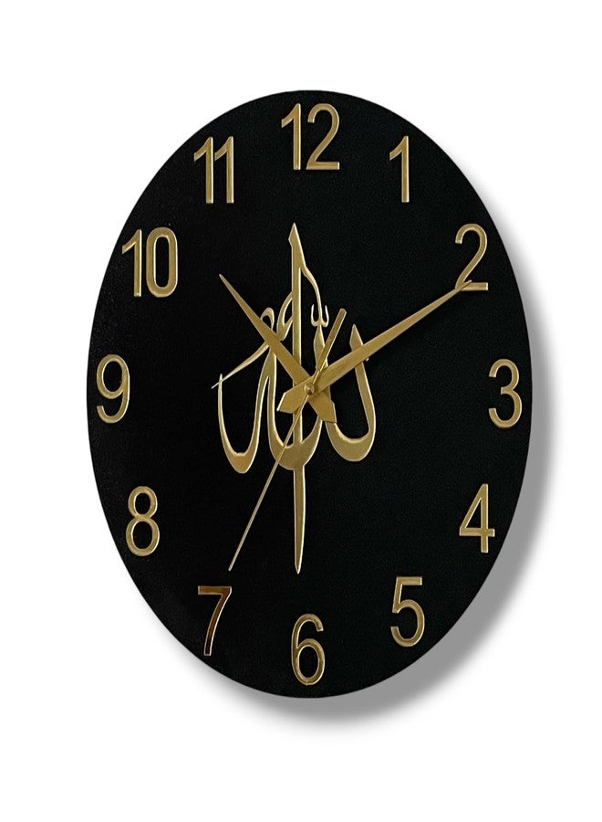 Arabs Islamic Wooden Wall Clock with Allah Calligraphy - Elegant Home Decor for Living Room, Office, and Bedroom (30cm) - Image 1