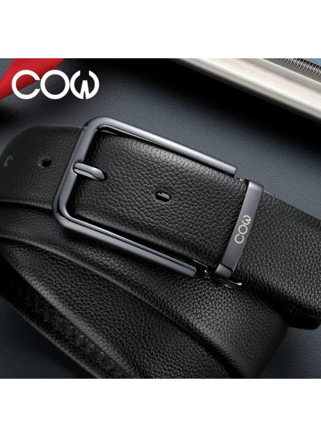 Cow Men's First Layer Cowhide Leather Pin Buckle Belt Simple Business Waistband Gift Box Birthday Present - Image 1