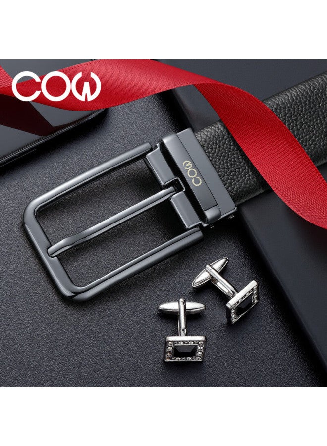 Cow Men's First Layer Cowhide Leather Pin Buckle Belt Simple Business Waistband Gift Box Birthday Present - Image 3