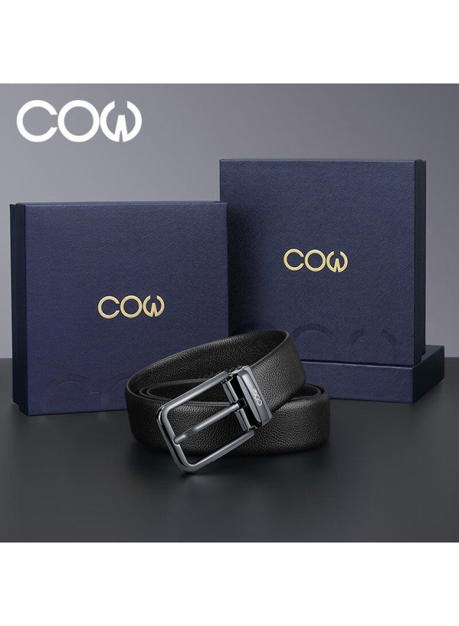 Cow Men's First Layer Cowhide Leather Pin Buckle Belt Simple Business Waistband Gift Box Birthday Present - Image 2