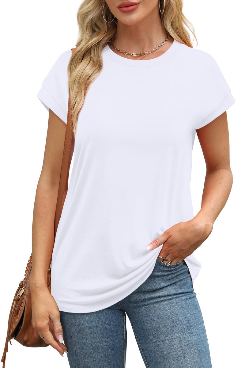 Alaroo White Blouse for Women Casual Shorts Sleeve Tops Women's T-Shirts Plain White M - Image 3