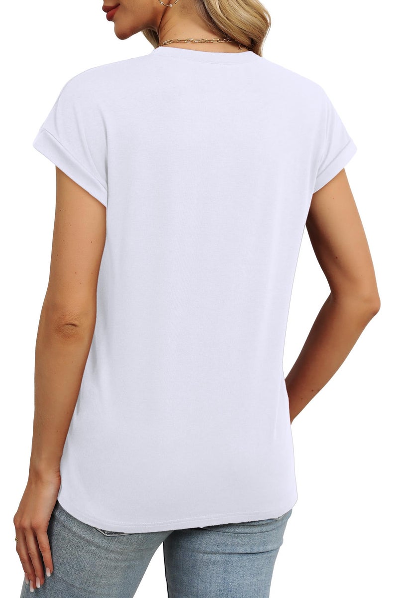 Alaroo White Blouse for Women Casual Shorts Sleeve Tops Women's T-Shirts Plain White M - Image 5