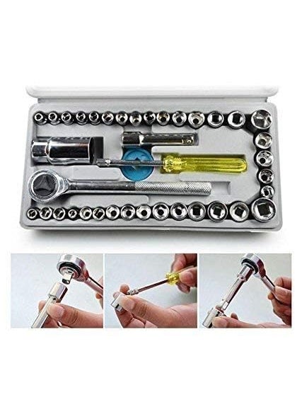 SHREE HANS CREATION 40 in 1 Screw Driver Set Wrench Tool Kit Screwdriver and Socket Set Automobile Motorcycle Tool Box Set Socket Wrench Sleeve Suit Hardware Auto Car Repair Tools Home Tool kit Set Silver  - Image 2