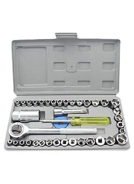 SHREE HANS CREATION 40 in 1 Screw Driver Set Wrench Tool Kit Screwdriver and Socket Set Automobile Motorcycle Tool Box Set Socket Wrench Sleeve Suit Hardware Auto Car Repair Tools Home Tool kit Set Silver  - Image 1