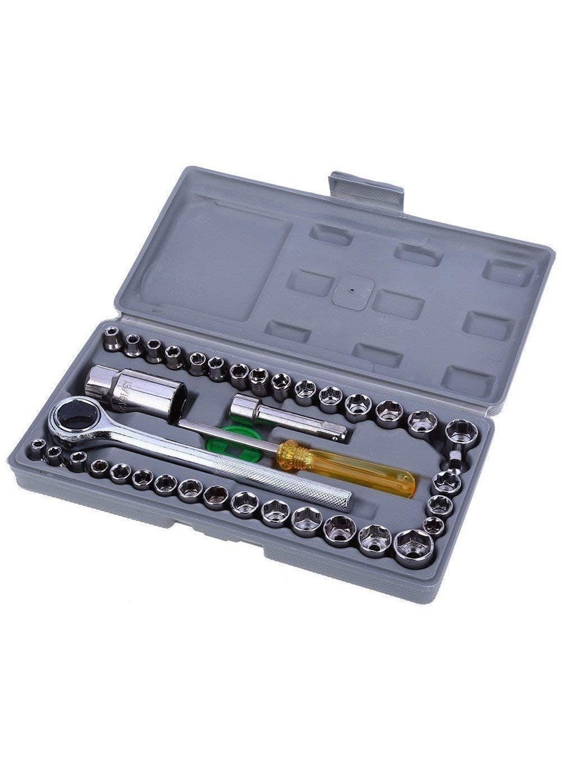 SHREE HANS CREATION 40 in 1 Screw Driver Set Wrench Tool Kit Screwdriver and Socket Set Automobile Motorcycle Tool Box Set Socket Wrench Sleeve Suit Hardware Auto Car Repair Tools Home Tool kit Set Silver  - Image 3