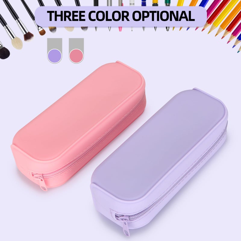 Scartink Silicone Zipper Pencil Bag, Waterproof Pencil Bag, Multifunctional Large-Capacity Storage Bag, Silicone Pencil Pouch Suitable for School Supplies, Cosmetics (Purple) - Image 5