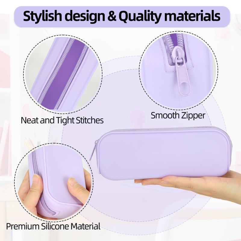Scartink Silicone Zipper Pencil Bag, Waterproof Pencil Bag, Multifunctional Large-Capacity Storage Bag, Silicone Pencil Pouch Suitable for School Supplies, Cosmetics (Purple) - Image 4