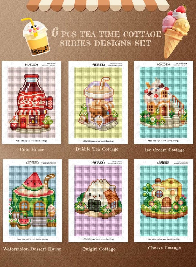 forever young Minigem Diamond Art Kits for Beginners, 6 Pcs Tea Time Cottage Resin Square Diamond Painting Kits for Adults, 2-Hour Canvas Small Diamond Art Kits for Adults (5x7 Inch) - Image 3