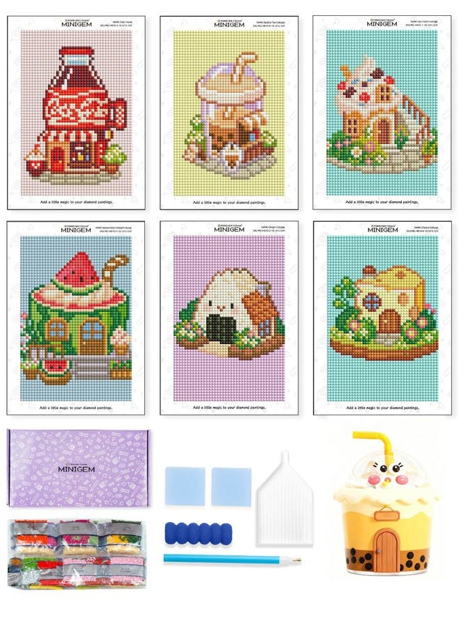 forever young Minigem Diamond Art Kits for Beginners, 6 Pcs Tea Time Cottage Resin Square Diamond Painting Kits for Adults, 2-Hour Canvas Small Diamond Art Kits for Adults (5x7 Inch) - Image 1