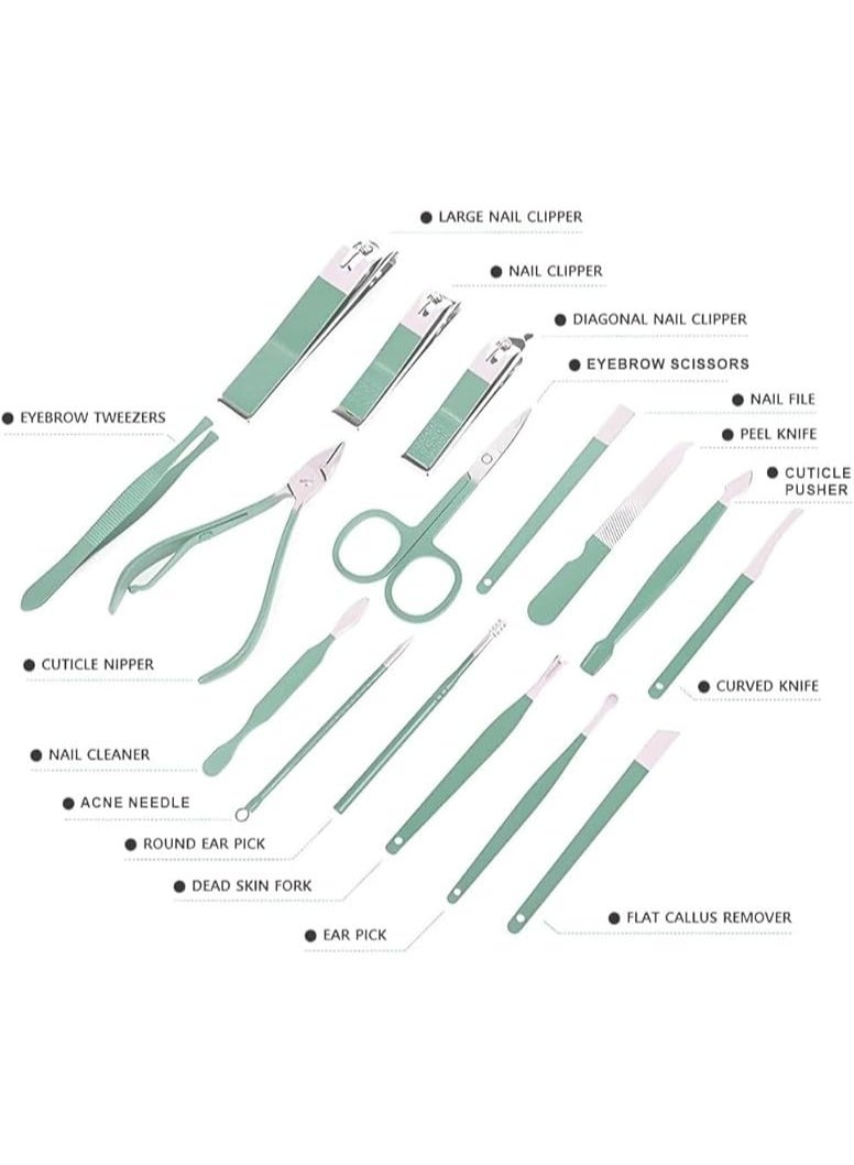 مجموعة قصافات أظافر مكونة من 16 قطعة، مجموعة عناية احترافية مع حقيبة جلدية للسفر، أدوات أظافر مع حقيبة سفر فاخرة للرجال والنساء - Image 5