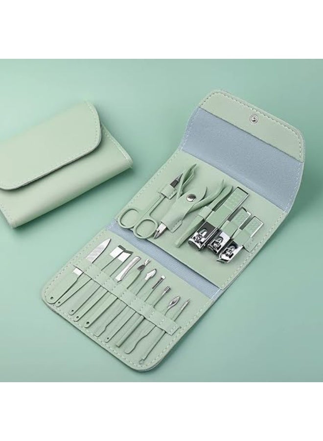 مجموعة قصافات أظافر مكونة من 16 قطعة، مجموعة عناية احترافية مع حقيبة جلدية للسفر، أدوات أظافر مع حقيبة سفر فاخرة للرجال والنساء - Image 3