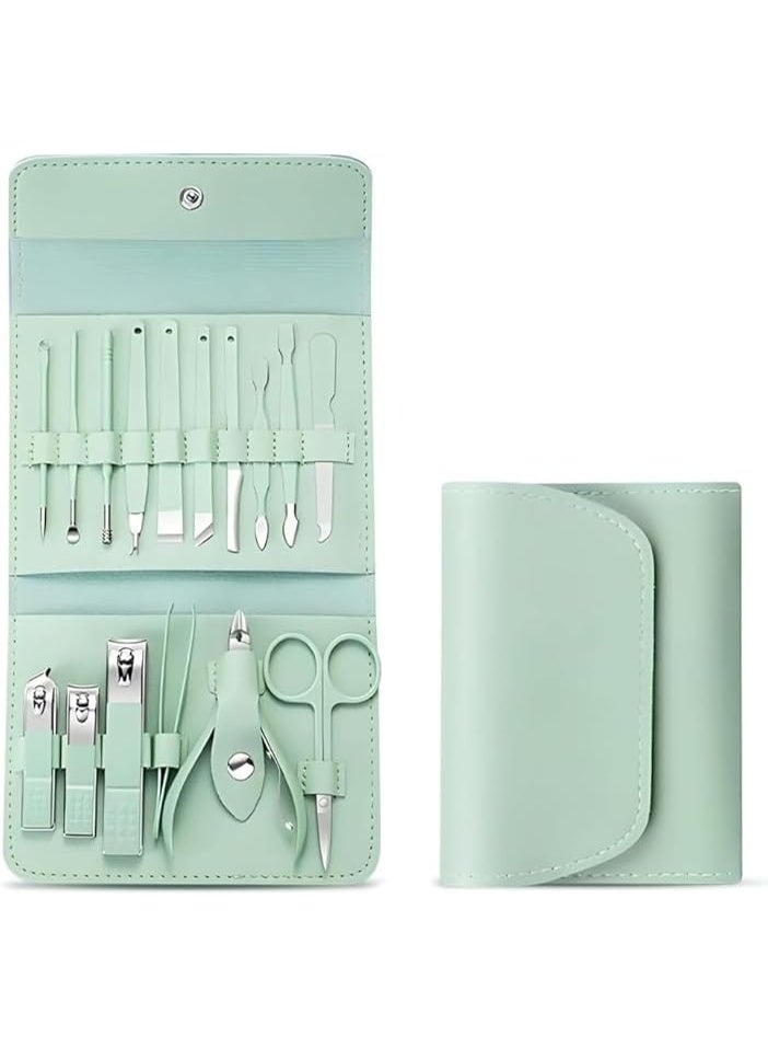 مجموعة قصافات أظافر مكونة من 16 قطعة، مجموعة عناية احترافية مع حقيبة جلدية للسفر، أدوات أظافر مع حقيبة سفر فاخرة للرجال والنساء - Image 1