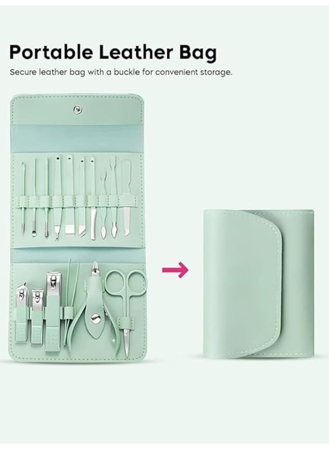 مجموعة قصافات أظافر مكونة من 16 قطعة، مجموعة عناية احترافية مع حقيبة جلدية للسفر، أدوات أظافر مع حقيبة سفر فاخرة للرجال والنساء - Image 4