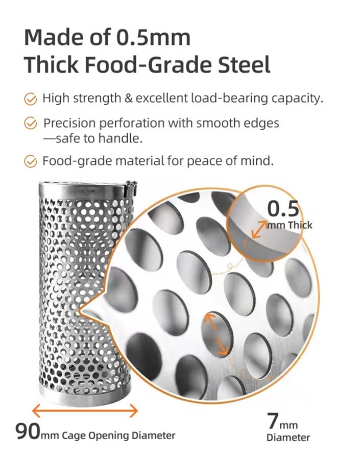 Stainless Steel BBQ Grill Basket, BBQ Grill Net, BBQ Cage Grilling Basket, BBQ Accessories Tools, Metal BBQ Skewers, 360° Rotating, Non-Stick,  0.5mm Thicken Stainless Steel, Rolling Cylinder Portable Grill Basket for Meat,Fish,Seafood,Vegetables, with Stand, Fork, Hook & Brush, 30cm, 1 Piece - Image 5