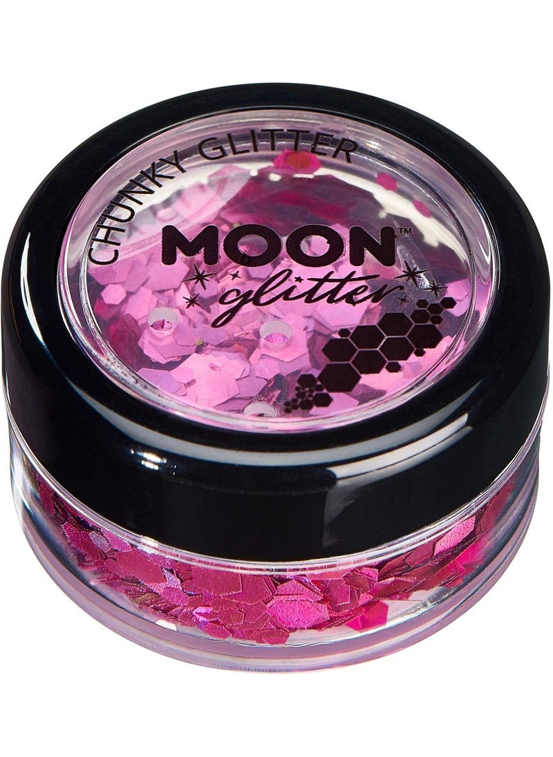 Moon Glitter - Moon Glitter Holographic Chunky Glitter 100% Cosmetic Glitter for Face, Body, Nails, Hair and Lips - 0.10oz - Pink - Image 1