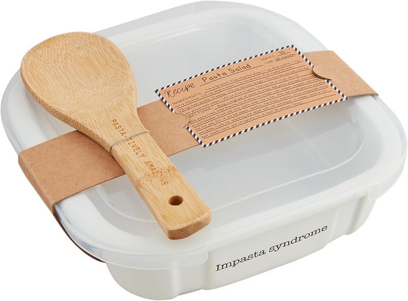 Mud Pie dish 6 x 7 14  spoon 8 Ceramic Lidded Pasta Salad White - Image 1