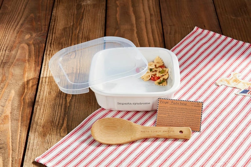 Mud Pie dish 6 x 7 14  spoon 8 Ceramic Lidded Pasta Salad White - Image 2