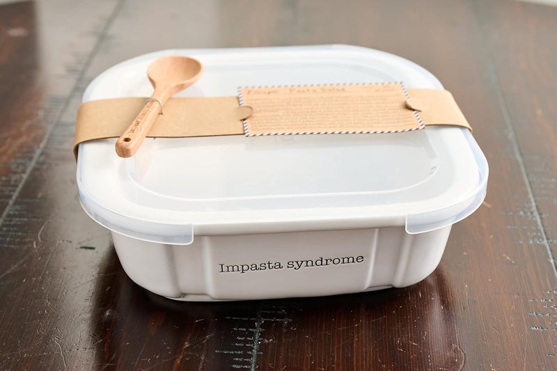 Mud Pie dish 6 x 7 14  spoon 8 Ceramic Lidded Pasta Salad White - Image 3