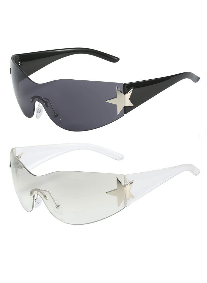 SYOSI Sunglasses For Women Men Fashion Shield Rimless Wrap Around Sunglass Gradient Lens Trendy Oversize Sun Glasses - Image 1