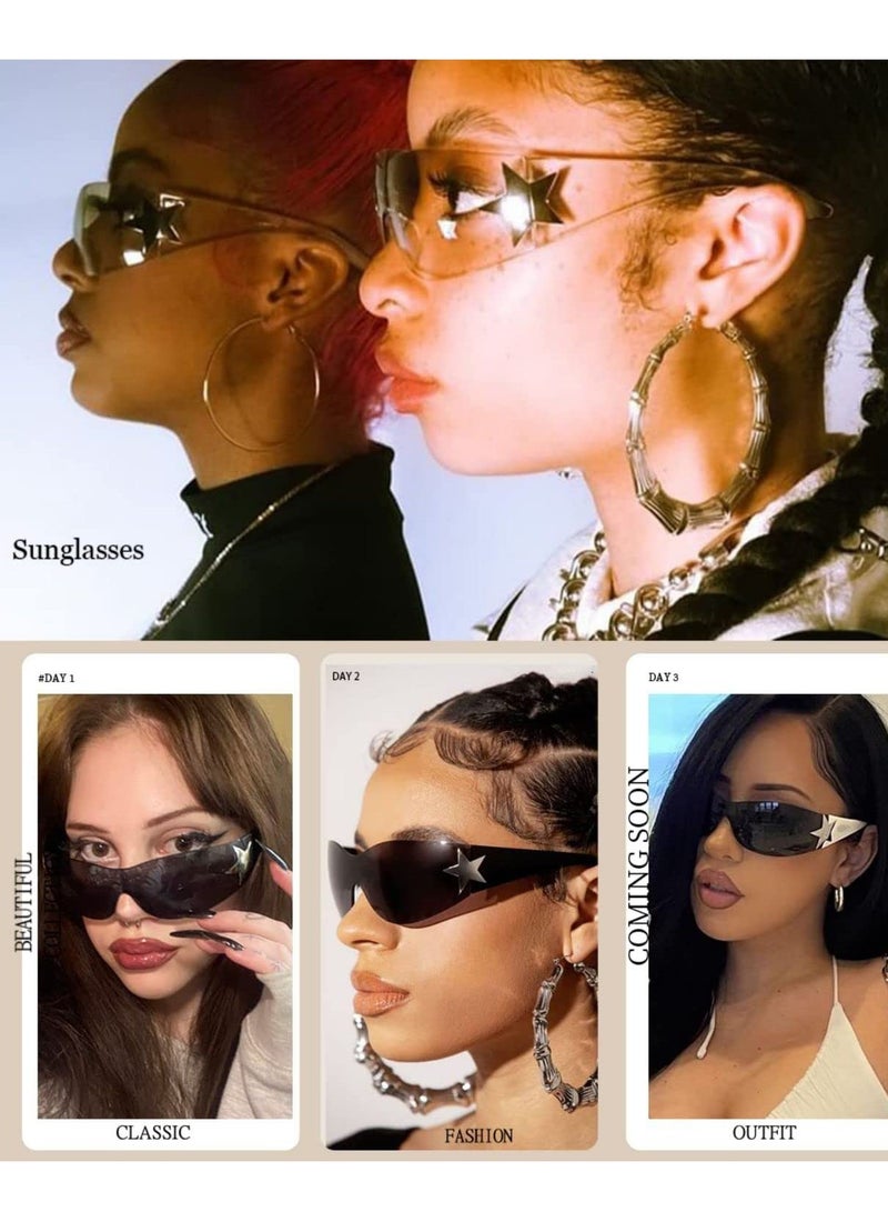 SYOSI Sunglasses For Women Men Fashion Shield Rimless Wrap Around Sunglass Gradient Lens Trendy Oversize Sun Glasses - Image 3