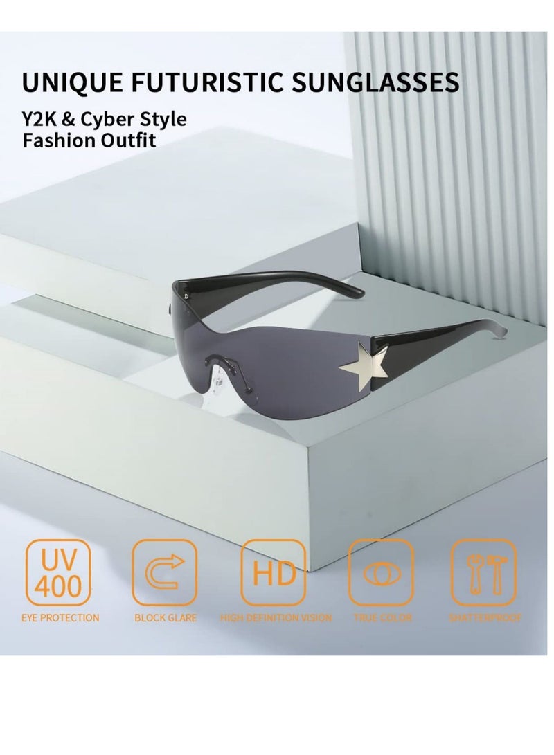 SYOSI Sunglasses For Women Men Fashion Shield Rimless Wrap Around Sunglass Gradient Lens Trendy Oversize Sun Glasses - Image 5