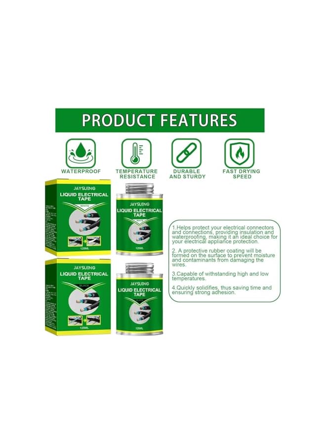 promass Liquid Electrical Tape, Waterproof Insulating Electrical Tape Glue, Quick-Drying and High Temperature Resistant Liquid Tape for Electrical Repairs (Black, 4.2 OZ/125ML) - Image 4