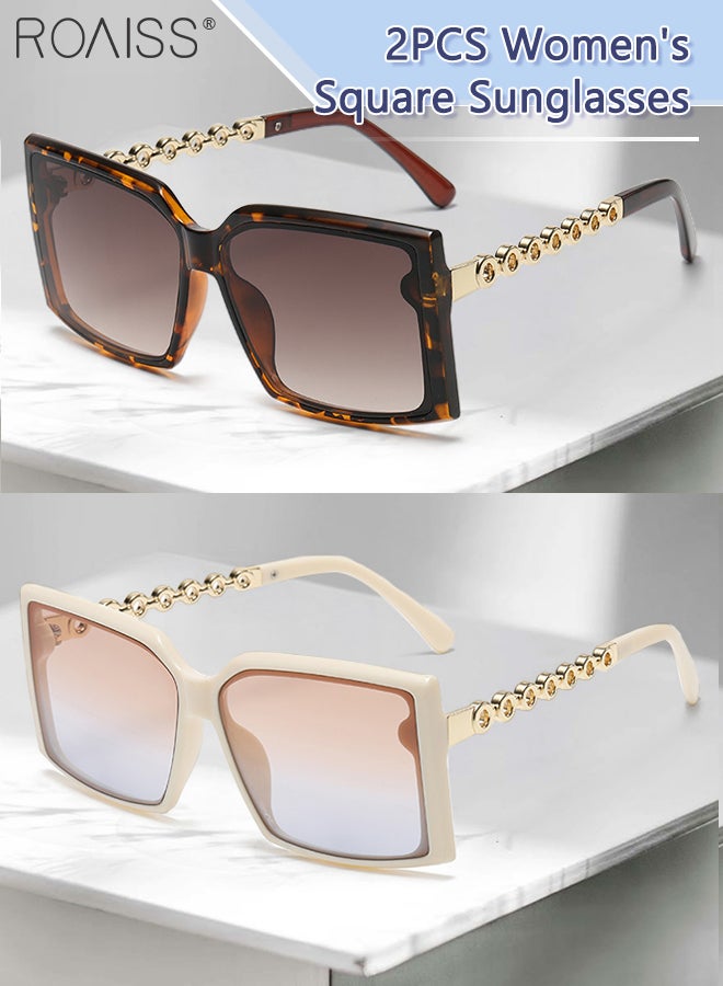 رويس قطعتان من نظارة شمسية مربعة للنساء، نظارة الشمس الواقية من الأشعة فوق البنفسجية 400 مع معابد أنيقة، ظلال شمسية عصرية كبيرة الحجم مضادة للوهج مع حافظة النظارة، 60 مم، بيج ولون صدفة السلحفاة - Image 1