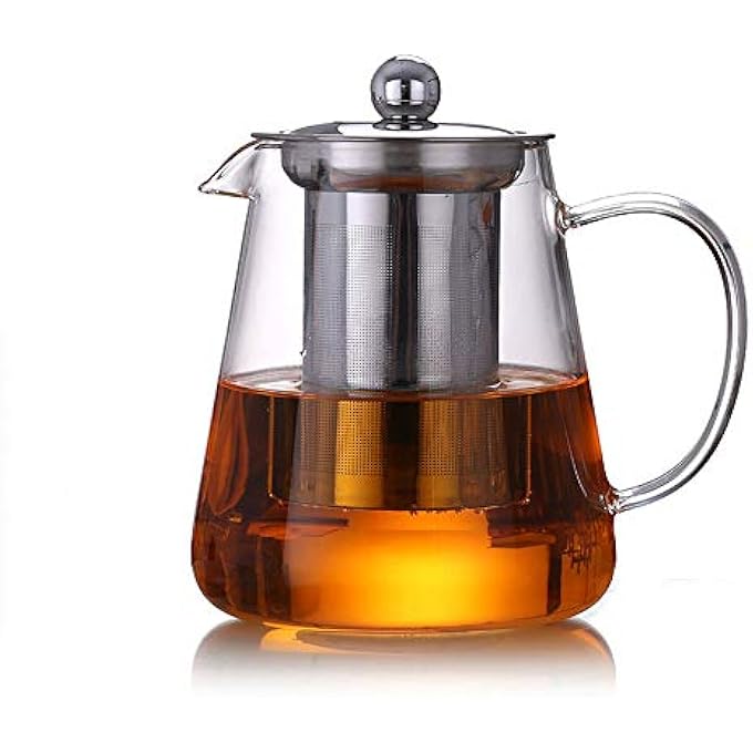 ريحني جهاز إبريق شاي زجاجي مع جهاز نفخ من الفولاذ المقاوم للصدأ المقاوم للحرارة، مثالي للشاي والقهوة بحجم 450 مل - Image 1