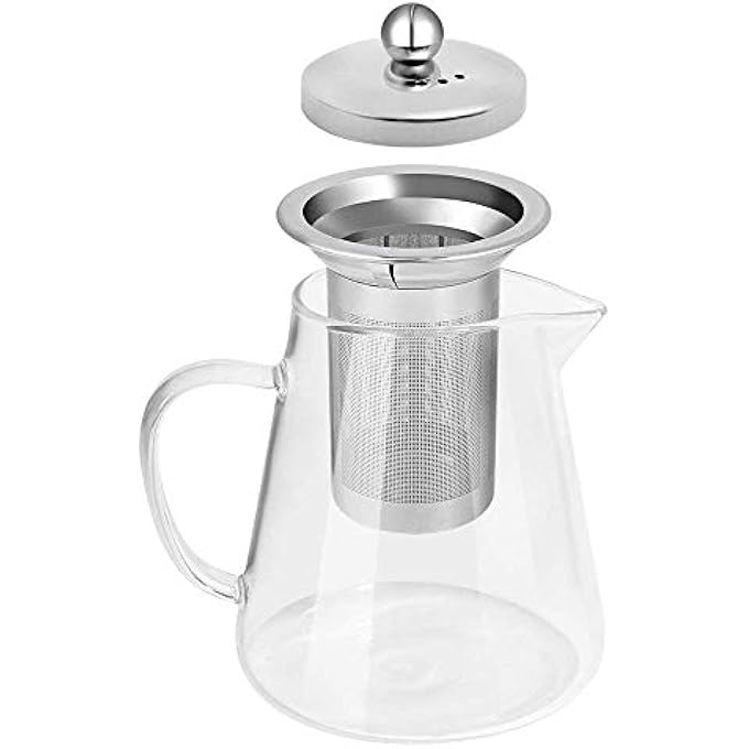 ريحني جهاز إبريق شاي زجاجي مع جهاز نفخ من الفولاذ المقاوم للصدأ المقاوم للحرارة، مثالي للشاي والقهوة بحجم 450 مل - Image 3