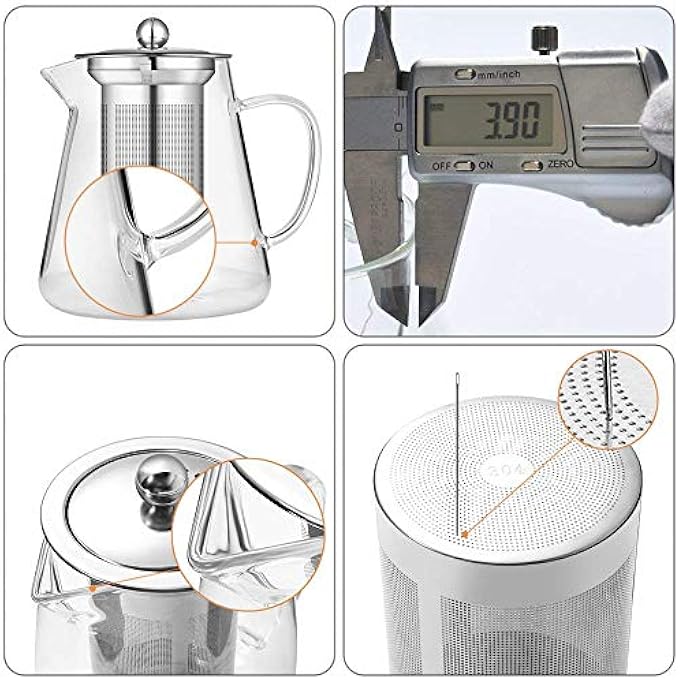 ريحني جهاز إبريق شاي زجاجي مع جهاز نفخ من الفولاذ المقاوم للصدأ المقاوم للحرارة، مثالي للشاي والقهوة بحجم 450 مل - Image 5