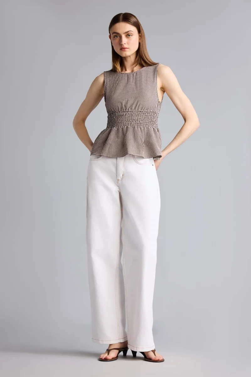 DeFacto Slim Fit Square Collar Gingham Sleeveless Blouse