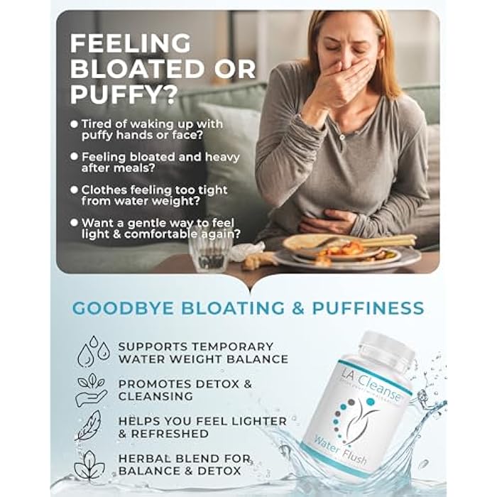 LA Cleanse Water Flush - Natural Water Away Pills for Swollen Legs & Feet - Water Retention Pills for Swelling & Bloat Relief with Potassium, B-6, Dandelion & Green Tea - 60 Count - Image 2
