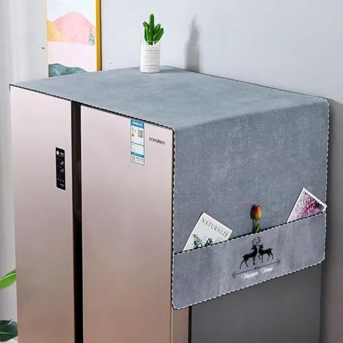 Zeinwap Fridge Dust Cover Washer And Dryer Top Cover Refrigerator Dust Proof Cover with Storage Pockets Size: 160 X 60 cm (L X W) - Grey - Image 1