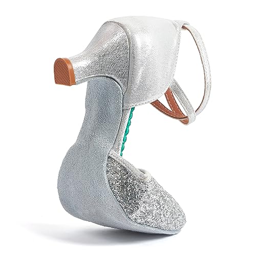iCKER Womens Latin Dance Shoes Heeled Ballroom Salsa Tango Party Sequin Dance Shoes Silver 9 - Image 5